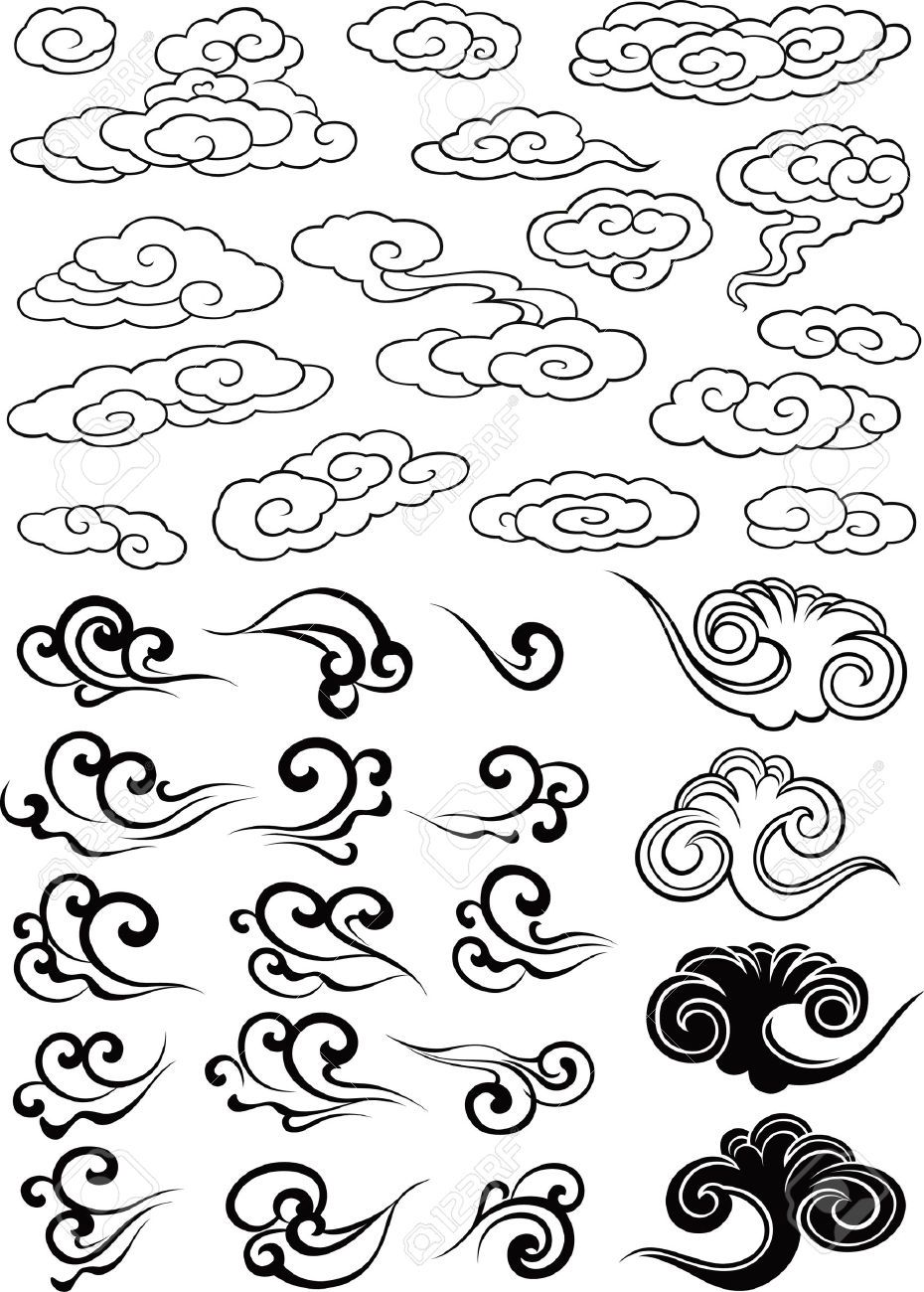 930x1300 Drawn Smoking Swirl - Cloud Line Drawing
