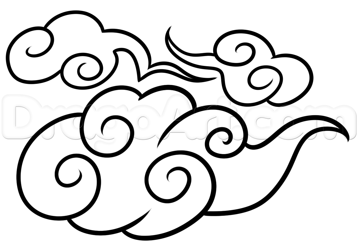 1238x858 How To Draw Anime Clouds, Step - Cloud Line Drawing