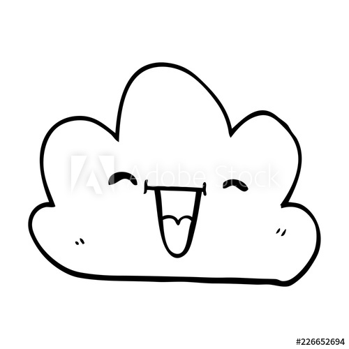 500x500 Line Drawing Cartoon Happy Grey Cloud - Cloud Line Drawing