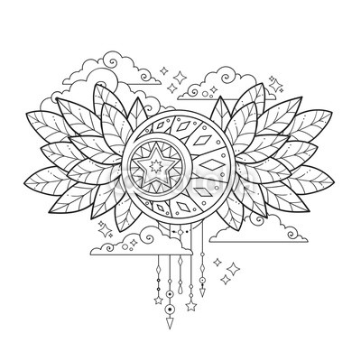 400x400 The Moon In The Clouds And Leaves Mystic Outline Drawing - Cloud Outline Drawing