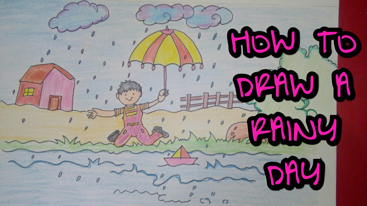 1280x720 Drawing Tutorial Drawing Of Rainy Day Rainy Season Easy - Cloudy Day Drawing