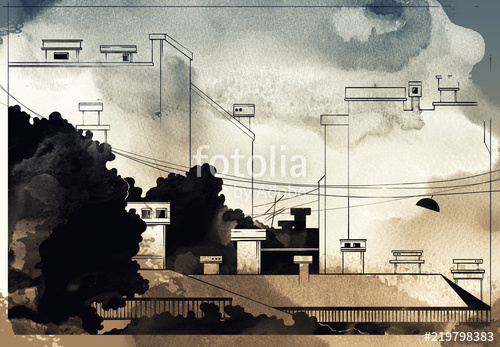 500x347 a semi european city with houses, trees and cloudy sky saint - Cloudy Sky Drawing