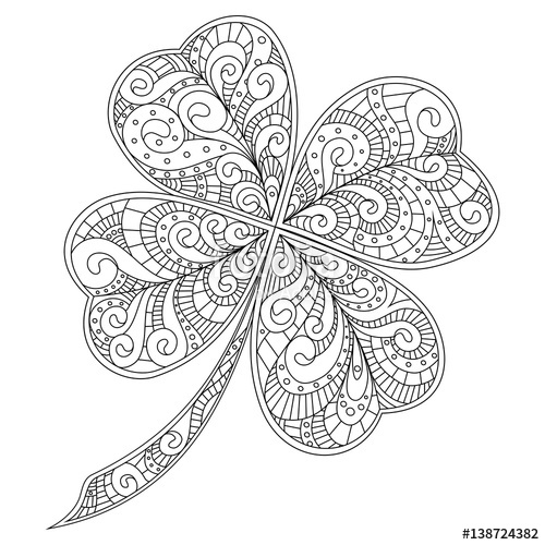 500x500 four leaf clover decorated with hand drawn patterns, doodle art - Clover Leaf Drawing