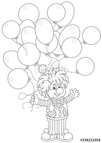 358x500 Friendly Smiling Circus Clown With Holiday Balloons, A Black - Clown Cartoon Drawing
