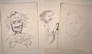 300x176 Vintage Lot Of W Harold Hancock Clown Sketches Drawings Circus - Clown Drawings