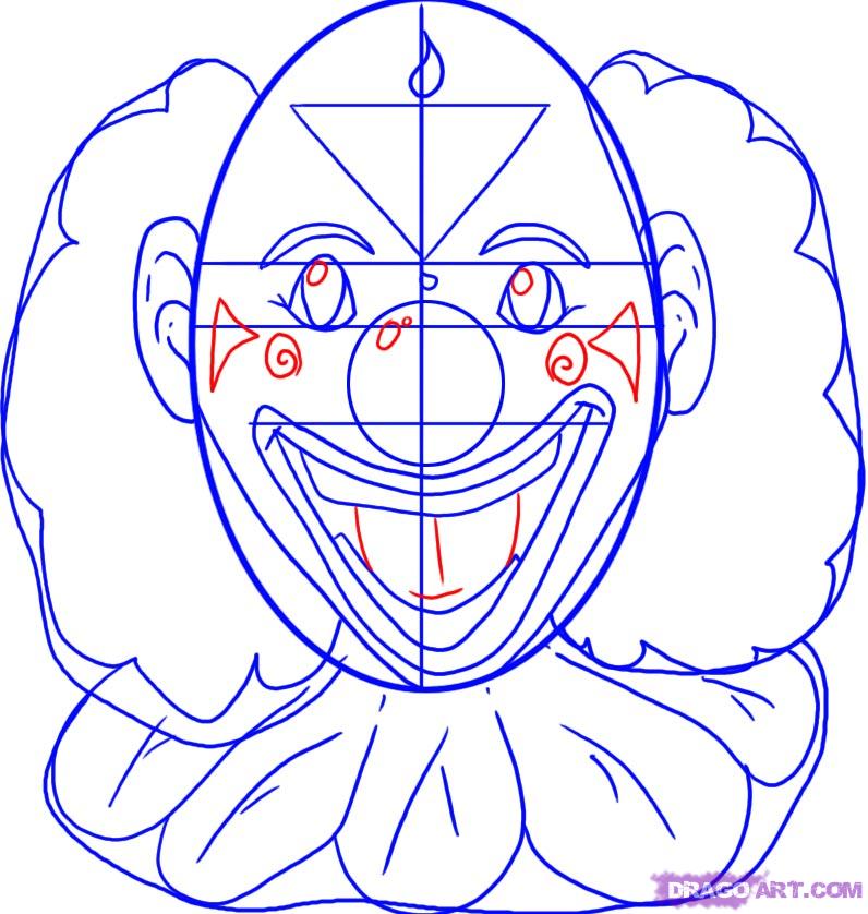 796x838 How To Draw A Clown, Step - Clown Face Drawing