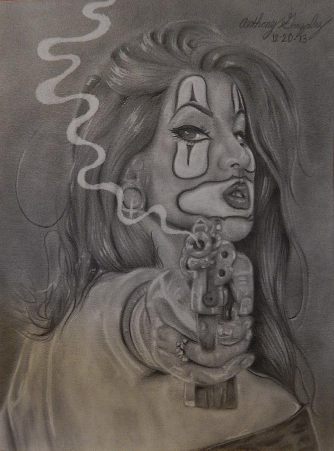 668x900 Clown Girl With Gun Drawing - Clown Girl Drawing