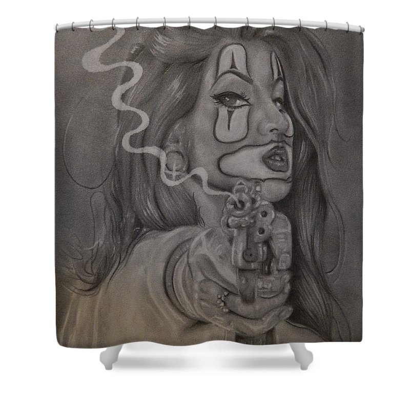 800x800 Clown Girl With Gun Shower Curtain For Sale - Clown Girl Drawing