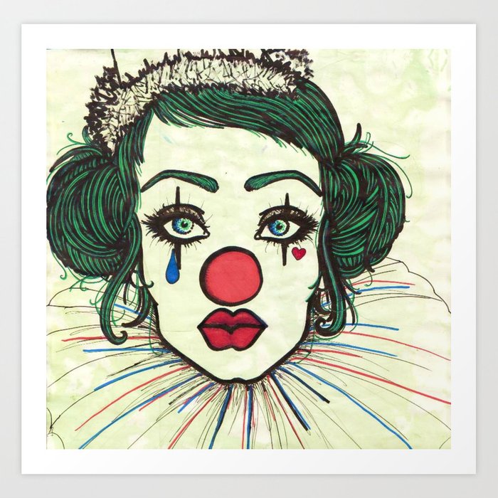 700x700 Crying Clown Girl Art Print - Clown Girl Drawing