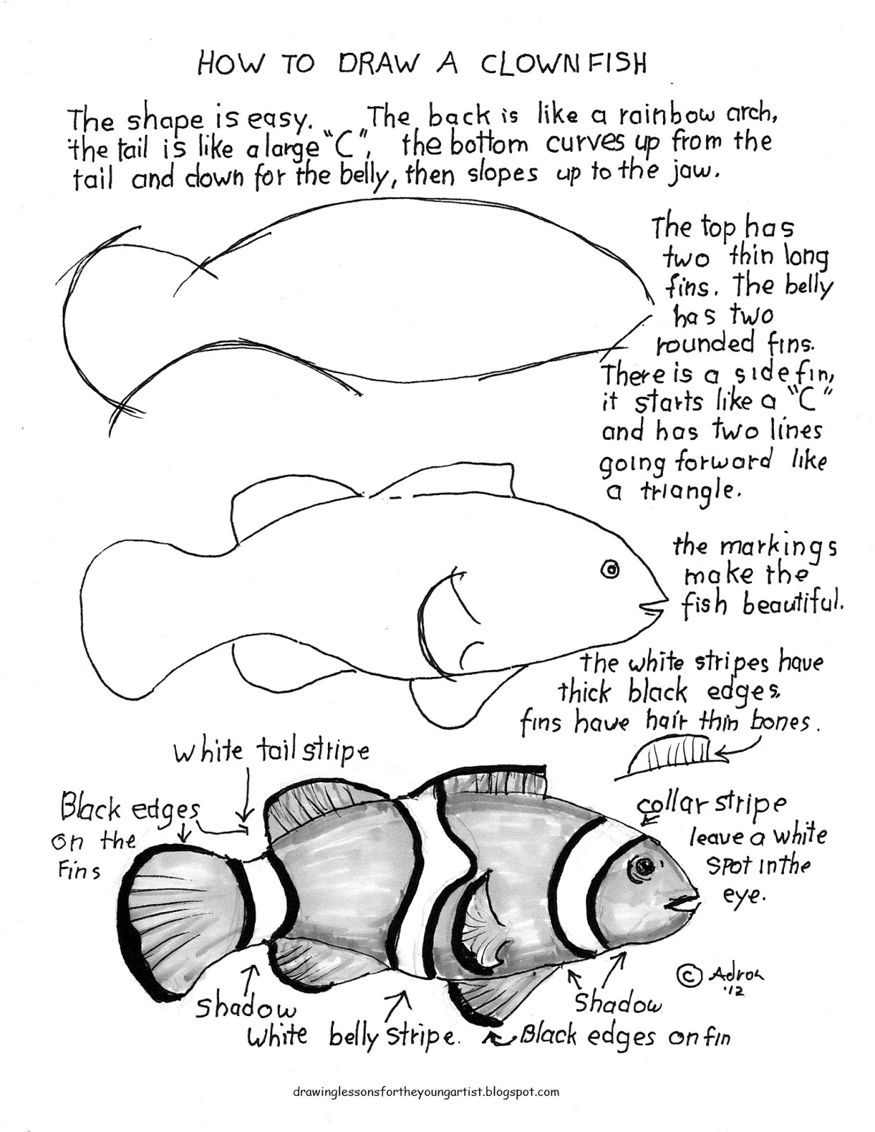 1238x1600 how to draw worksheets for the young artist how to draw a clown - Clownfish Drawing