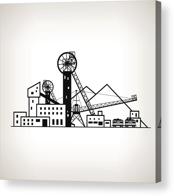 666x750 silhouette coal mine with spoil tip and with rail cars acrylic - Coal Mine Drawing
