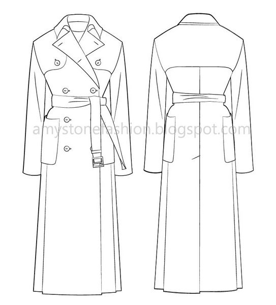 543x600 Amy Stone Fashion Flat Sketches Technical Flat Drawing Of Trench - Coat Drawing