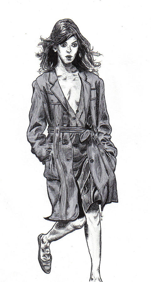 481x900 girl in a trench coat drawing - Coat Drawing