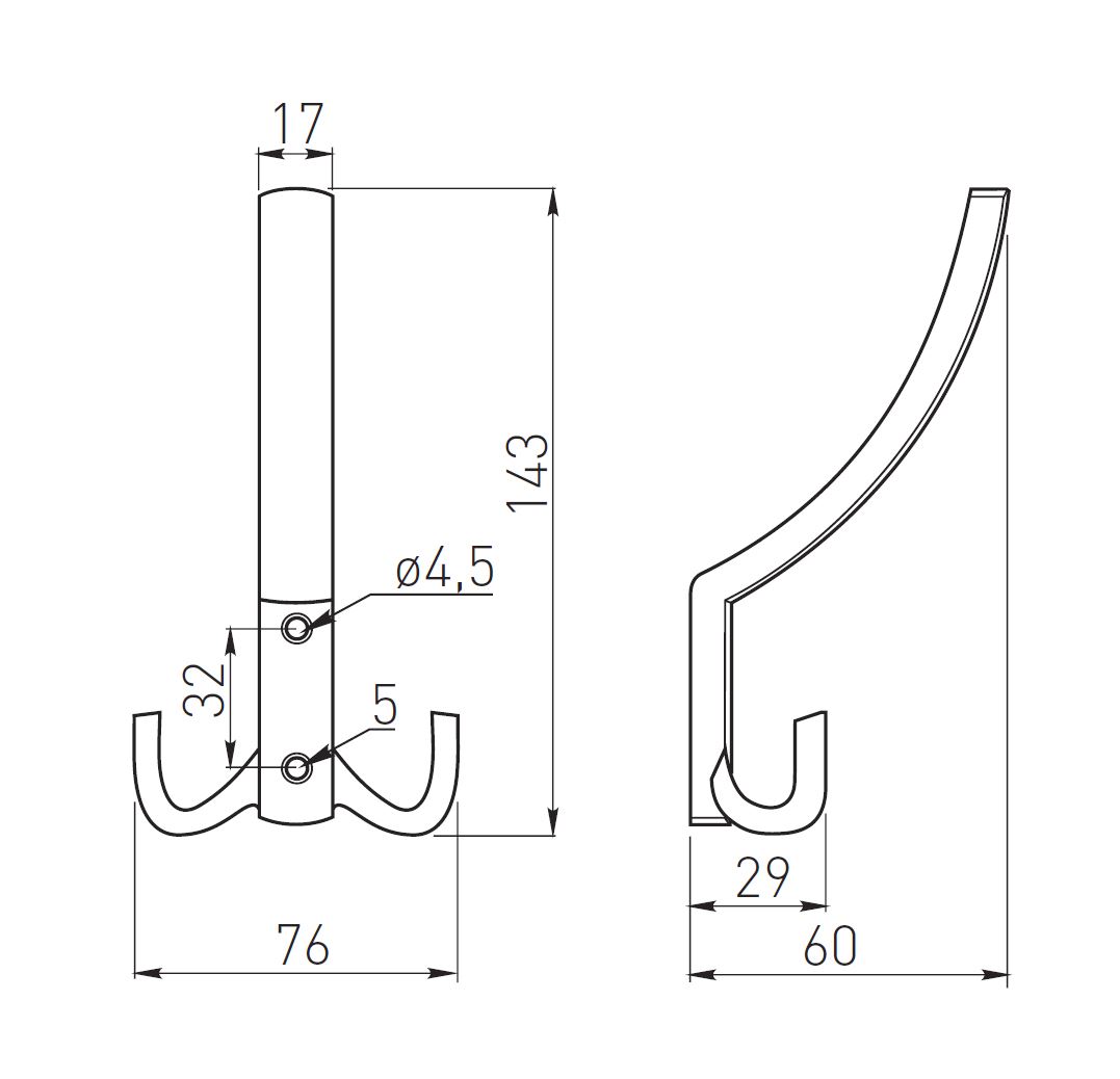 1077x1038 double triple hat coat hanger hook door wall bath chrome satin - Coat Hanger Drawing