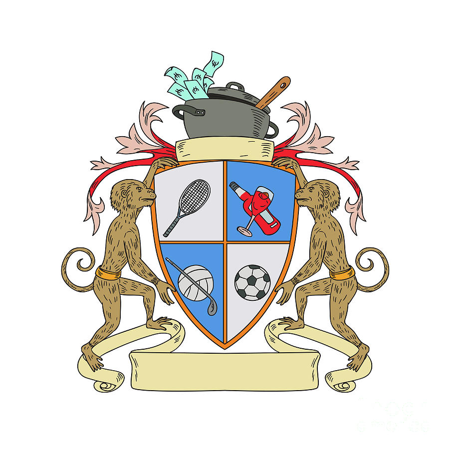 900x900 monkey money cook pot sports wine coat of arms drawing digital - Coat Of Arms Drawing