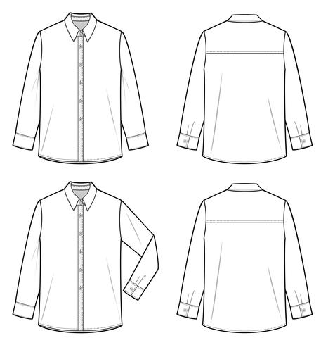 467x490 Long Sleeve Shirts Fashion Flat Technical Drawing Template - Coat Technical Drawing