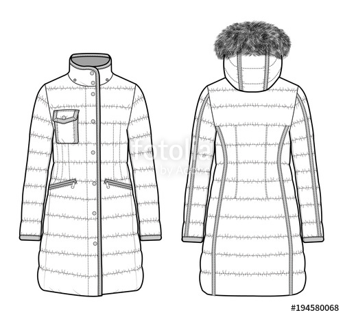 500x459 Moncler Jacket Padding Fashion Flat Technical Drawing Template - Coat Technical Drawing