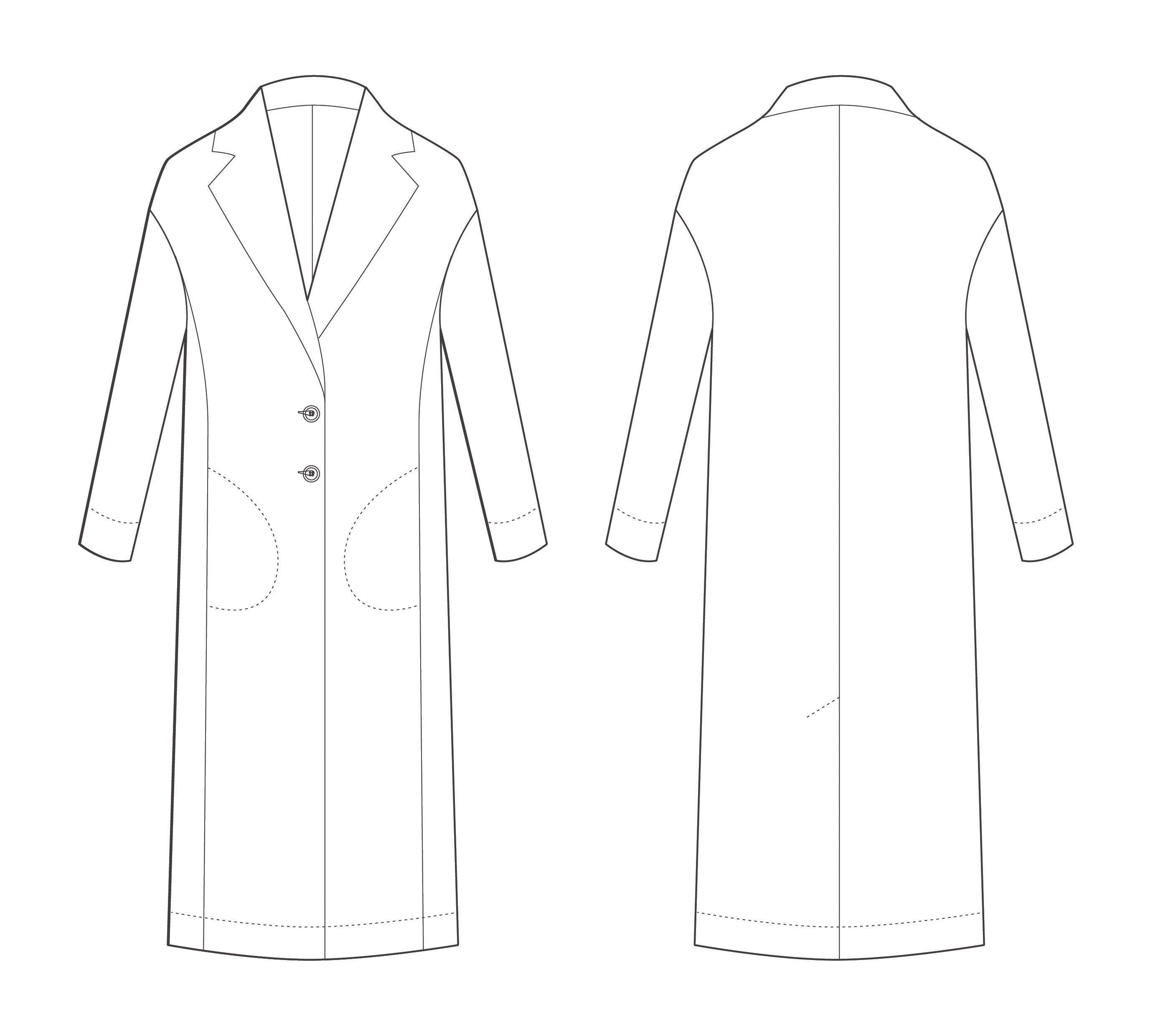 Технический эскиз пальто женского
