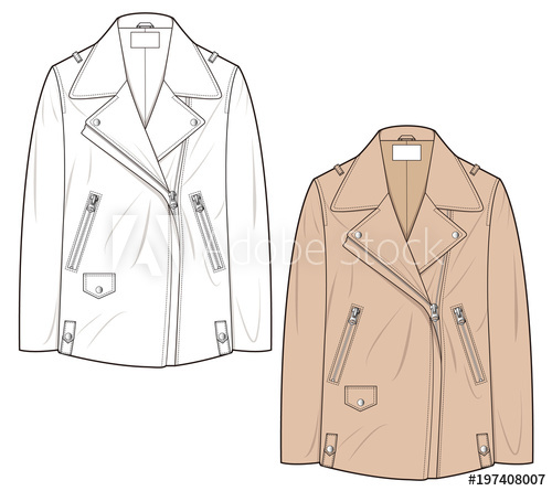 500x445 Acne Leather Jacket Fashion Flat Technical Drawing Template - Coat Technical Drawing