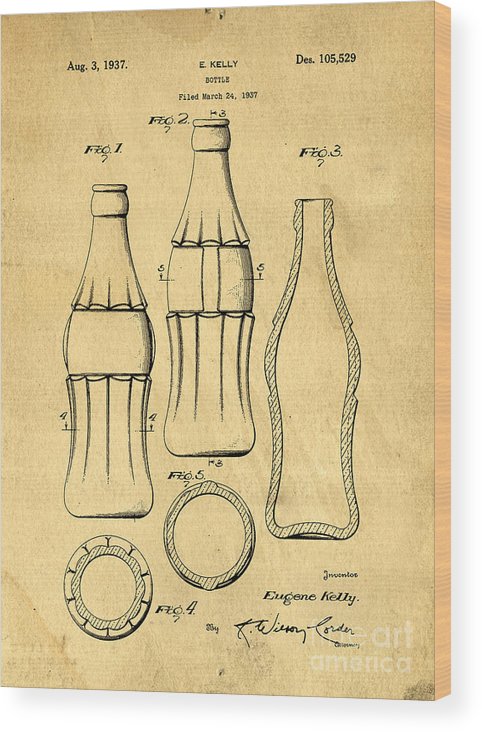 482x732 Coca Cola Bottle Patent Art Blueprint Drawing Wood Print - Coca Cola Bottle Drawing