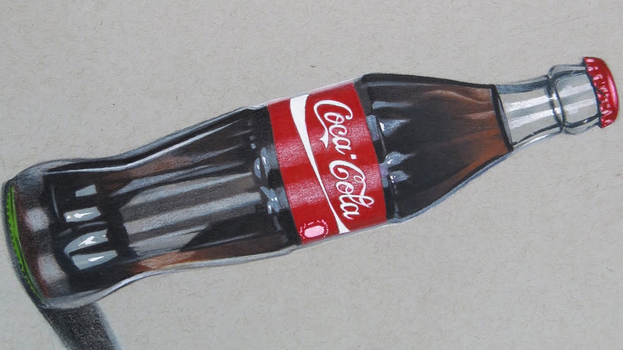 1280x720 How To Draw A Bottle Of Coca Cola Realistic Art - Coca Cola Bottle Drawing
