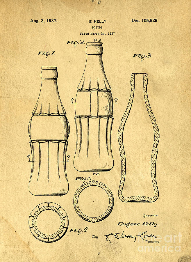 657x900 Coca Cola Bottle Patent Art Blueprint Drawing Digital Art - Coca Cola Drawing