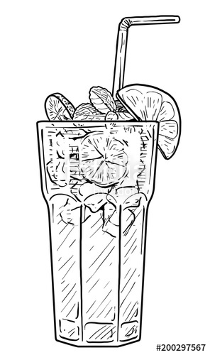 296x500 cocktail illustration, drawing, engraving, ink, line art, vector - Cocktail Drawing