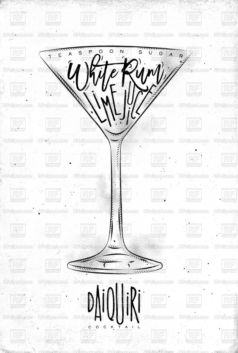 811x1200 daiquiri cocktail drawing on dirty paper vector image of food - Cocktail Drawing