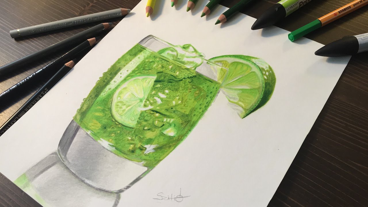 1280x720 realistic drawing of a lime cocktail - Cocktail Drawing