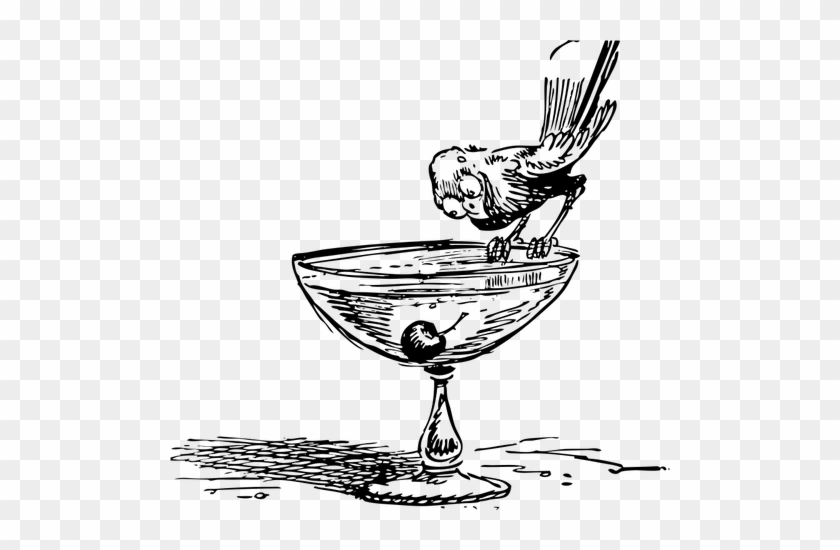 840x550 vector drawing of bird on cocktail glass - Cocktail Glass Drawing