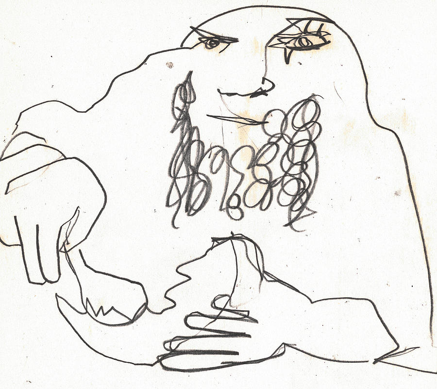 900x801 man eating a coconut drawing - Coconut Drawing