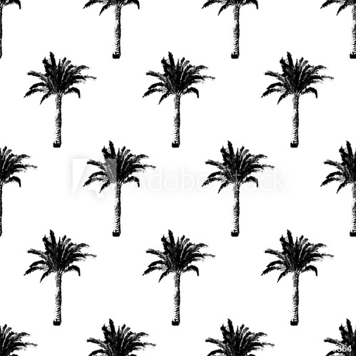 500x500 Hand Drawn Palm Trees Seamless Pattern Exotic Trendy Background - Coconut Palm Tree Drawing