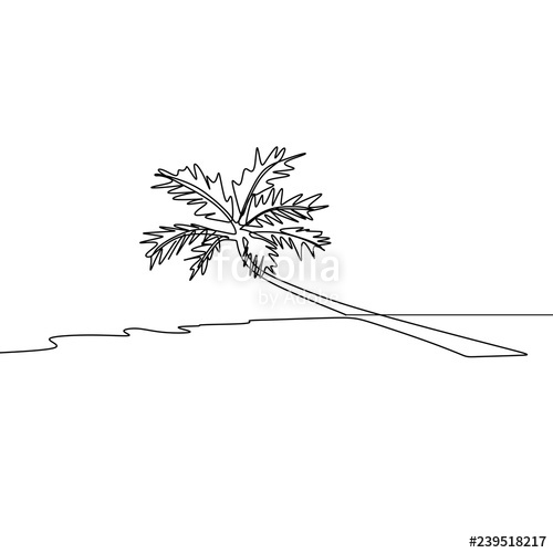 500x500 One Line Drawing Of A Beach Scenery With A Coconut Tree Vector - Coconut Tree Line Drawing