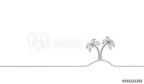 500x292 Single Continuous Line Art Coconut Tree Palm Tropic Paradise - Coconut Tree Line Drawing