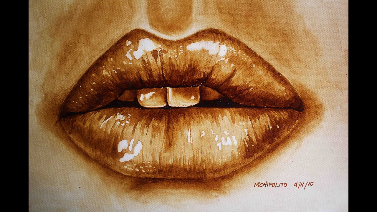 1280x720 Coffee Painting Tutorial How To Paint Realistic Lips - Coffee Art Drawing