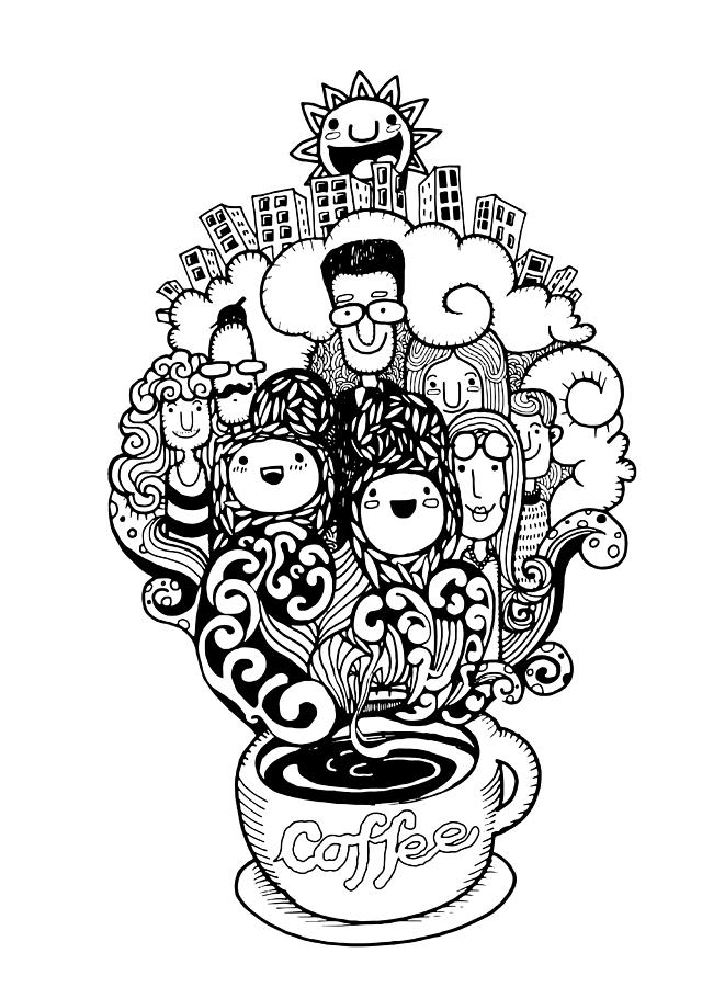 661x900 Hand Drawn Doodle Coffee Background, Illustrator Line Tools Draw - Coffee Art Drawing
