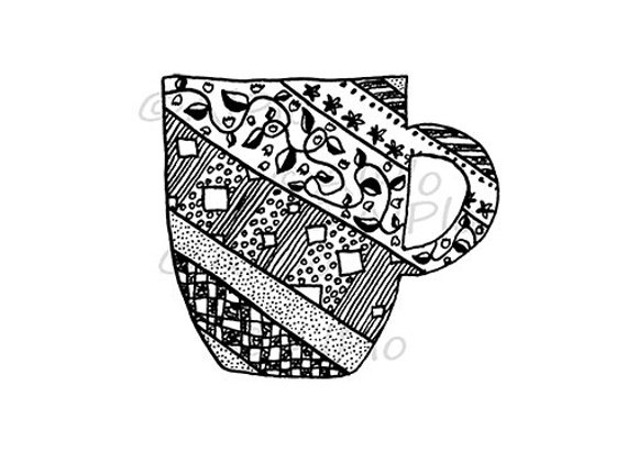 570x410 digital tea coffee cup mug drawing black white abstract ink etsy - Coffee Cup Drawing