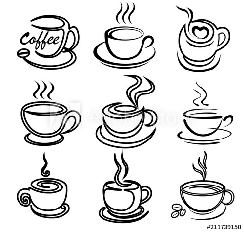 500x474 coffee cup art draw vector set for logo design, template - Coffee Cup Drawing