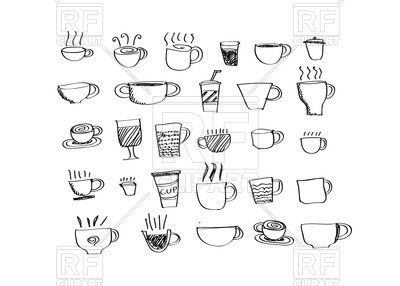 400x286 coffee cup set, hand drawing vector image of food and beverages - Coffee Cup Drawing
