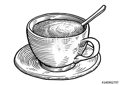 500x354 Coffee Cup Illustration, Drawing, Engraving, Ink, Line Art, Vector - Coffee Cup Line Drawing