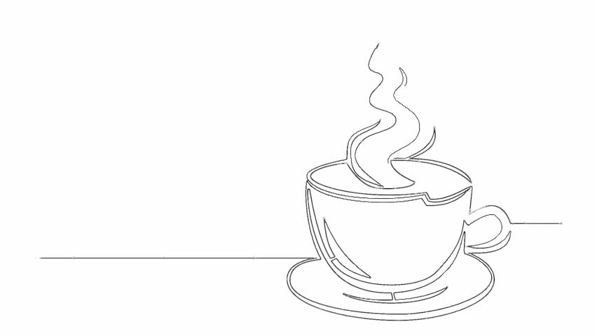 852x480 Self Drawing Animation Of Continuous Stock Footage Video - Coffee Cup Line Drawing