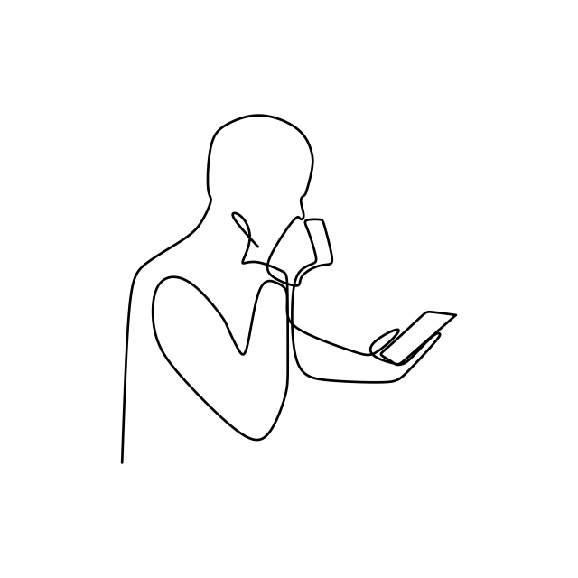640x640 One Line Drawing Vector Of A Person Holding Phone And Drinking - Coffee Line Drawing