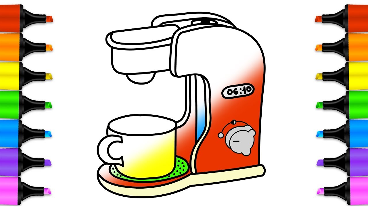 1280x720 how to draw a coffee maker toy for kids draw and paint step - Coffee Maker Drawing