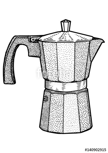 354x500 italian coffee maker illustration, drawing, engraving, ink, line - Coffee Maker Drawing