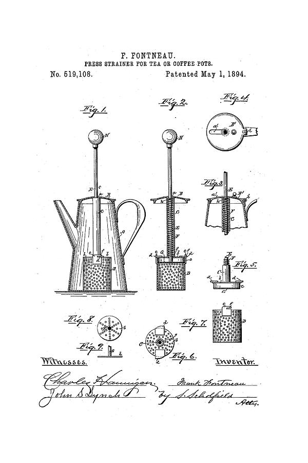 600x900 antique french press style coffee maker drawing - Coffee Maker Drawing