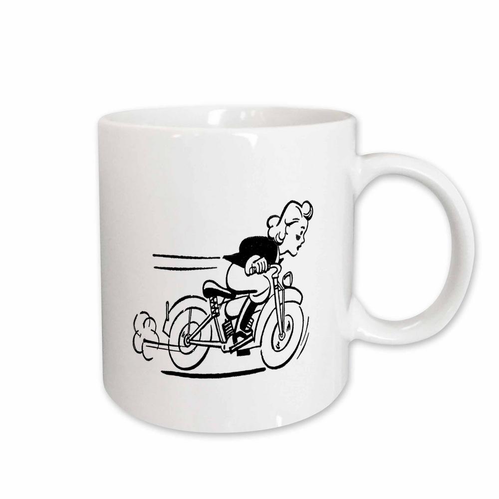 1000x1000 Florene Decorative Black N White Drawing Of Girl Racing - Coffee Mug Drawing