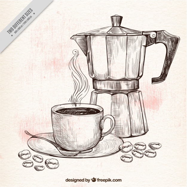 626x626 Coffee Pot And Cup Sketch Background Vector Free Download - Coffee Pot Drawing