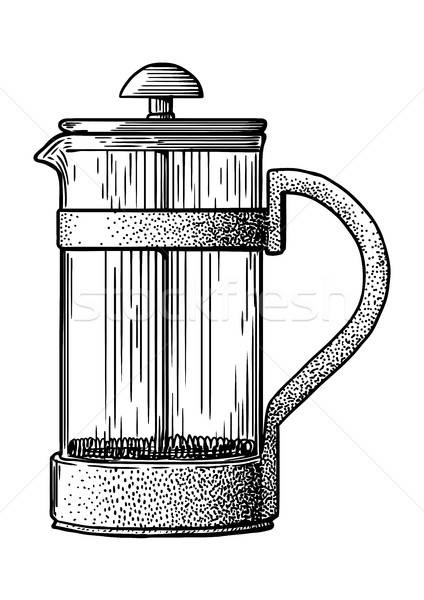 424x600 French Press Pot Coffee Maker Illustration, Drawing, Engraving - Coffee Pot Drawing