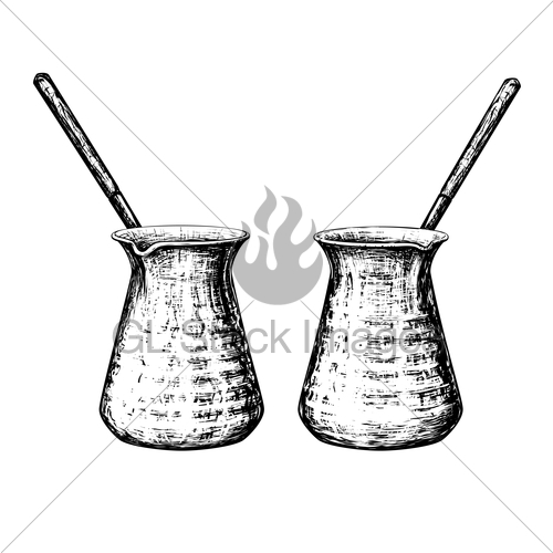 500x500 Turkish Coffee Pot Vector Drawing Set Gl Stock Images - Coffee Pot Drawing