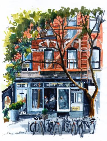 375x493 Coffee Shop In New York Drawing - Coffee Shop Drawing